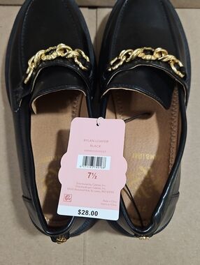 Sam & Libby Black Loafers with Gold Chain Accent